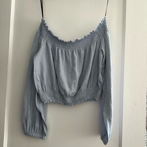 Off the shoulder powder blue long sleeve crop top